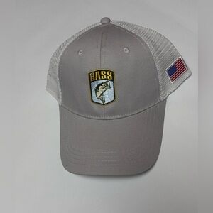 Gray Bass Trucker Hat with American Flag Patch